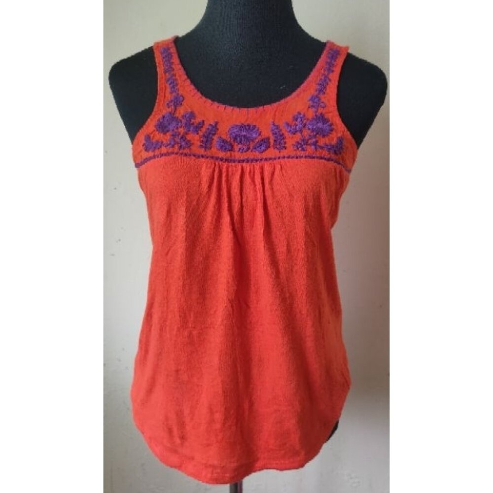 Old Navy Embroidered Mexicali Tank, Bright Coral/Plum. Size S